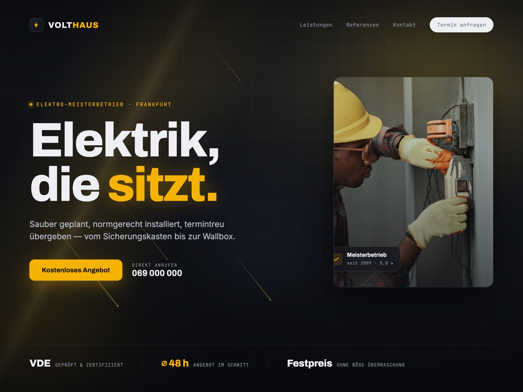 Beispiel-Website VOLTHAUS – Elektro-Meisterbetrieb