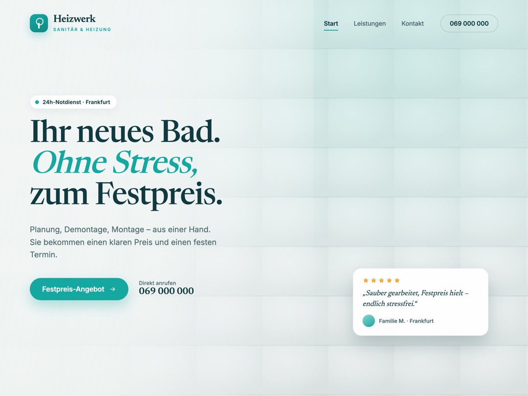 Beispiel-Website Heizwerk – Sanitär & Heizung